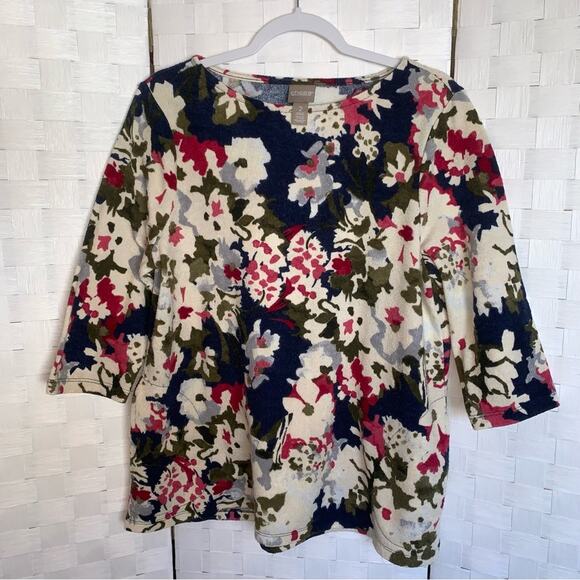 Chico’s Womens Blouse Shirt Chico Size 2 Womens Size Large Floral Pockets - Picture 6 of 9